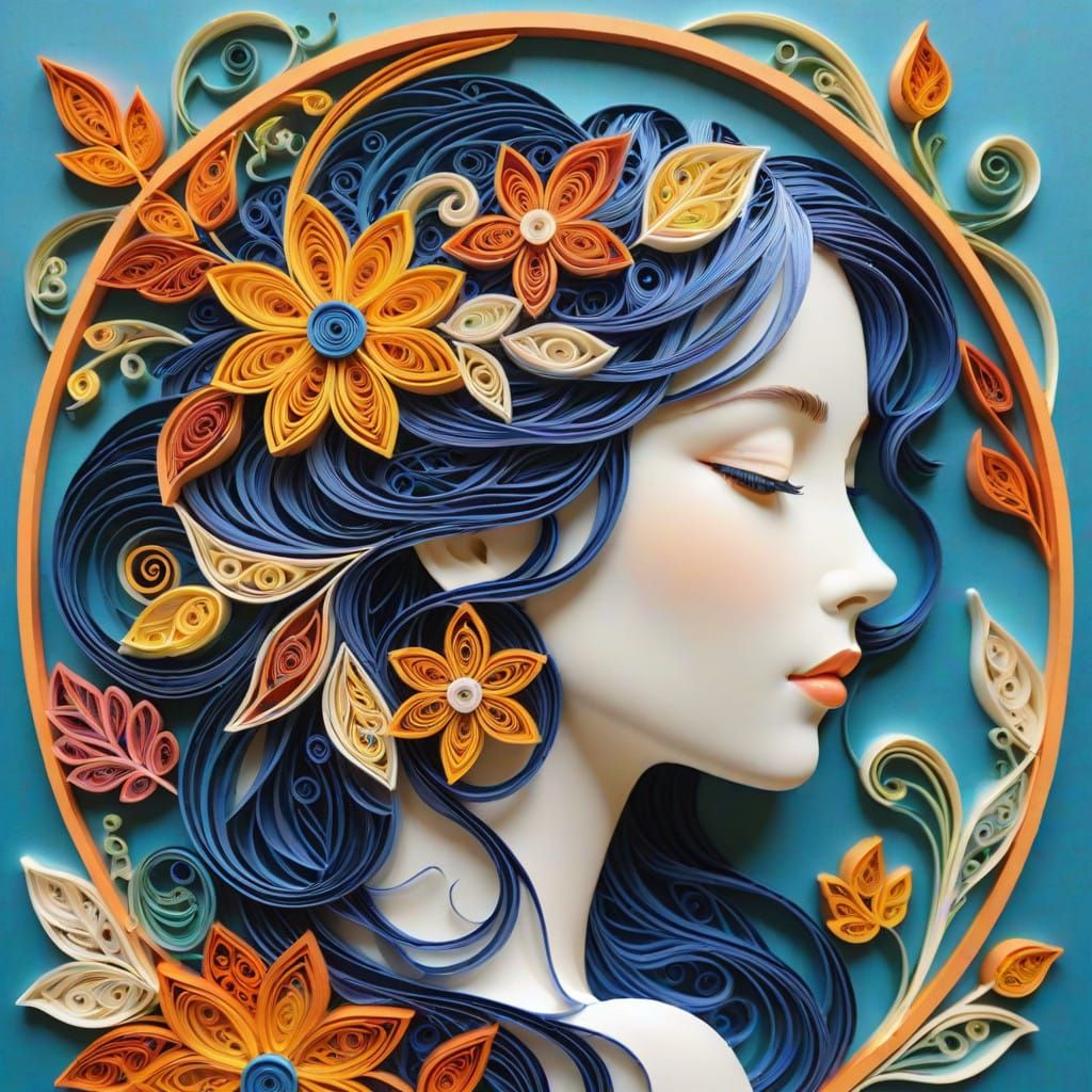 Ethereal Female Portrait in Quilling Art
