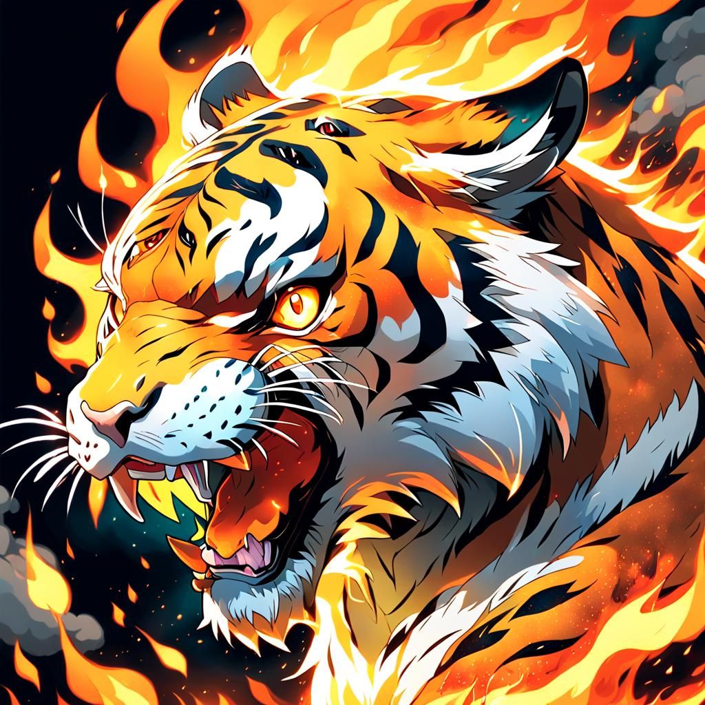 Fiery Tiger Pokémon in Surreal Anime Art
