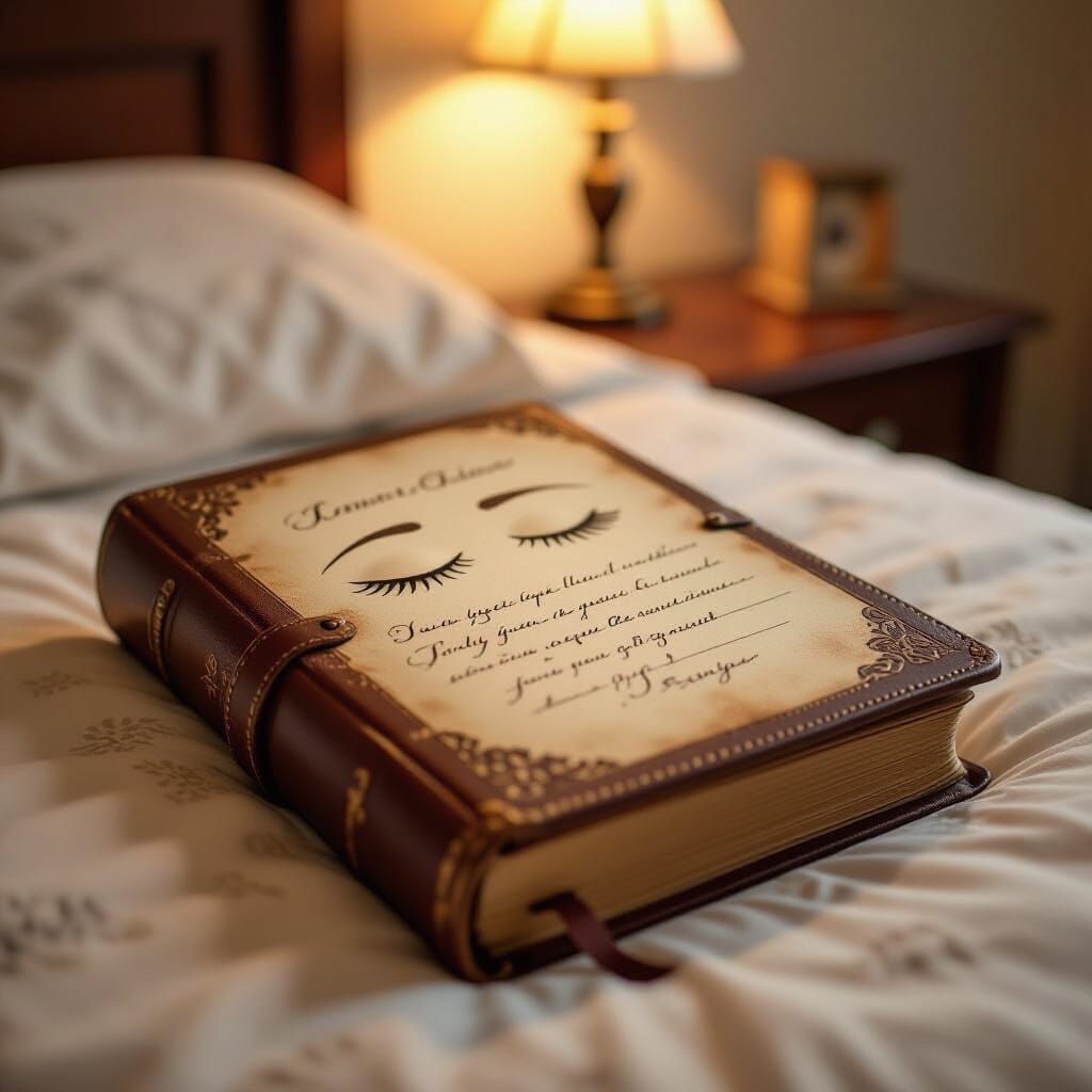 Open Diary with Closed Eyes Etched, Storybook Style