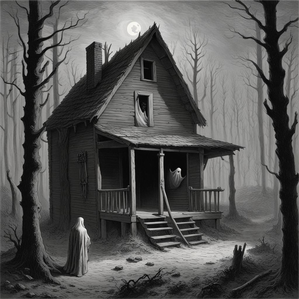 Haunted Cabin in the Woods: A Gothic Horror Scene