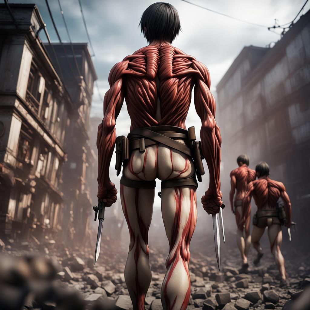 Terrifyingly Beautiful Attack Titan in Hyperrealism Style