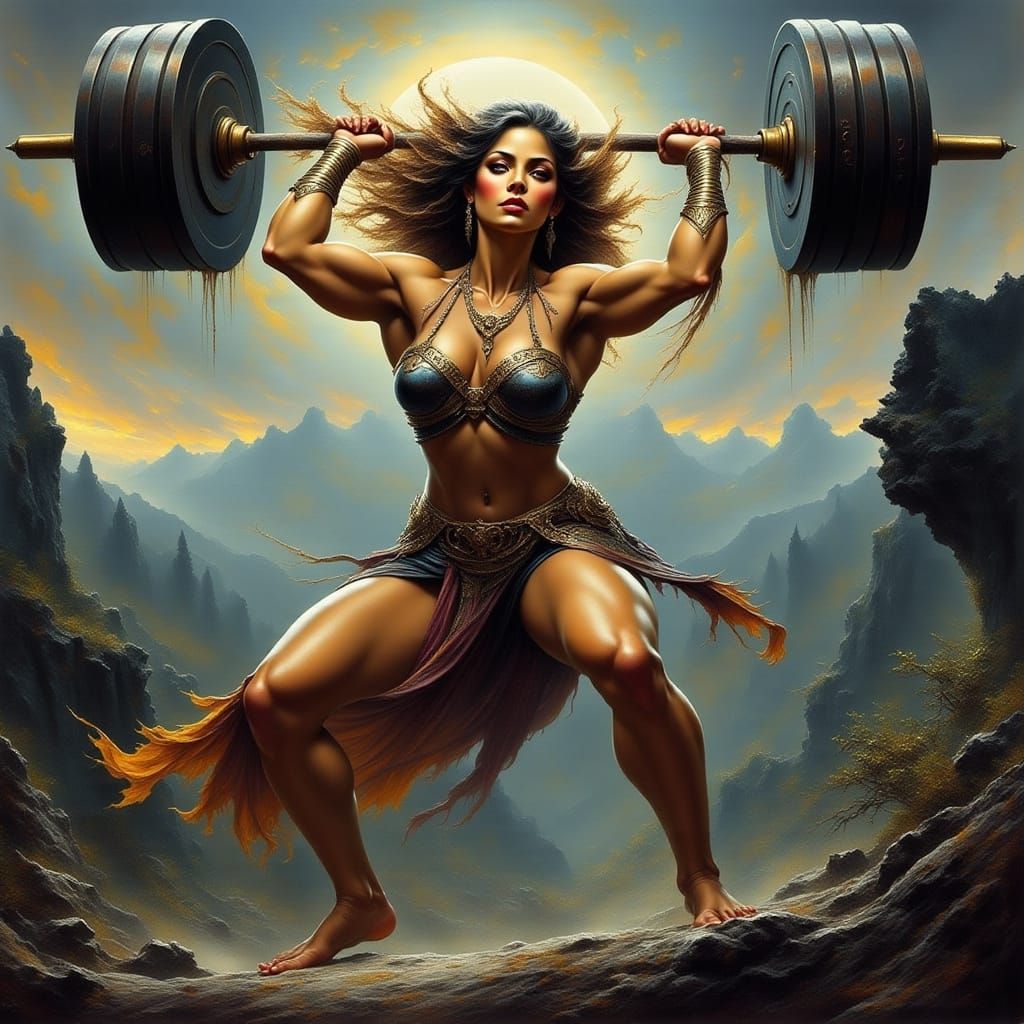 Female Weightlifter in Dynamic Pose