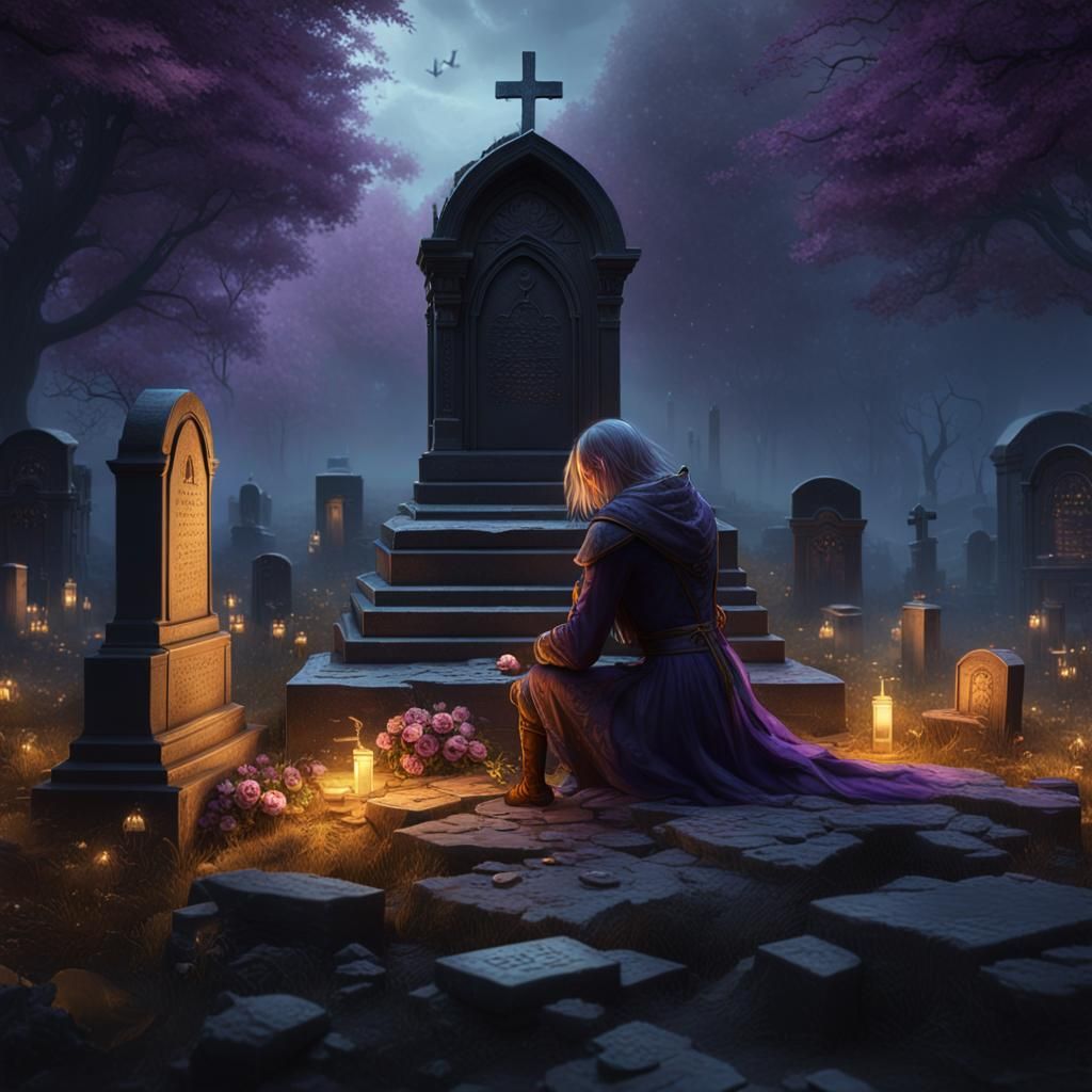 Grieving Girl Watched Over, Dark Fantasy Art