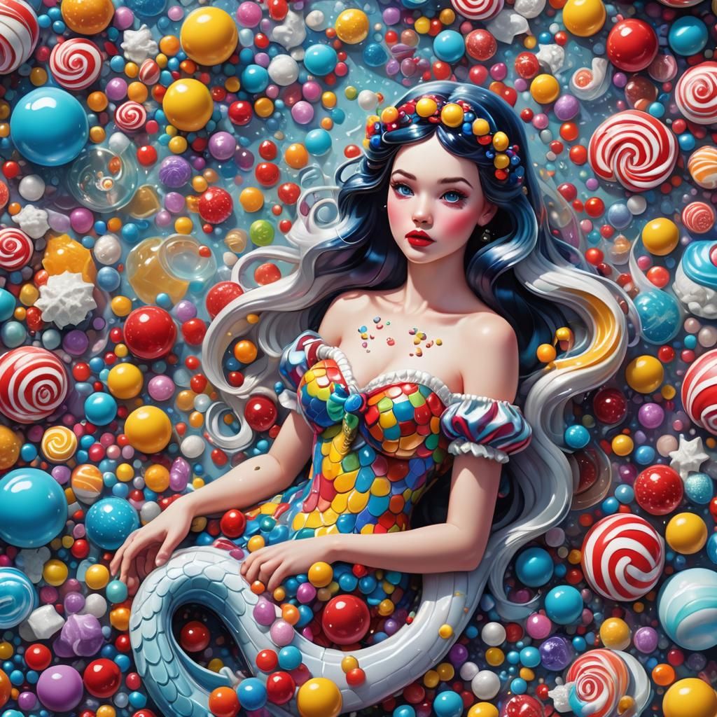 Snow White Space Mermaid in Candy Art Style
