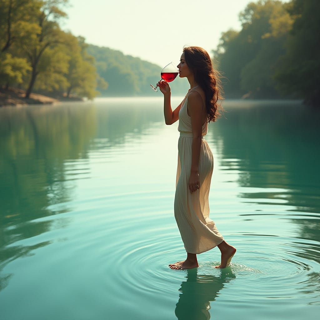 Serene Lake Oasis in Golden Light