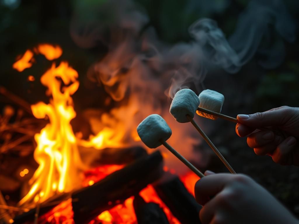 Cozy Campfire with Marshmallows in Rich Color Palette