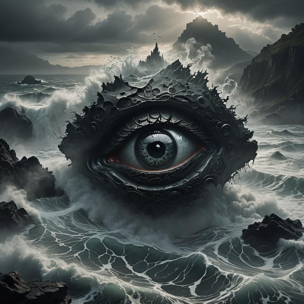 Glass A with Eye and Brain in Dark Fantasy 3D Render