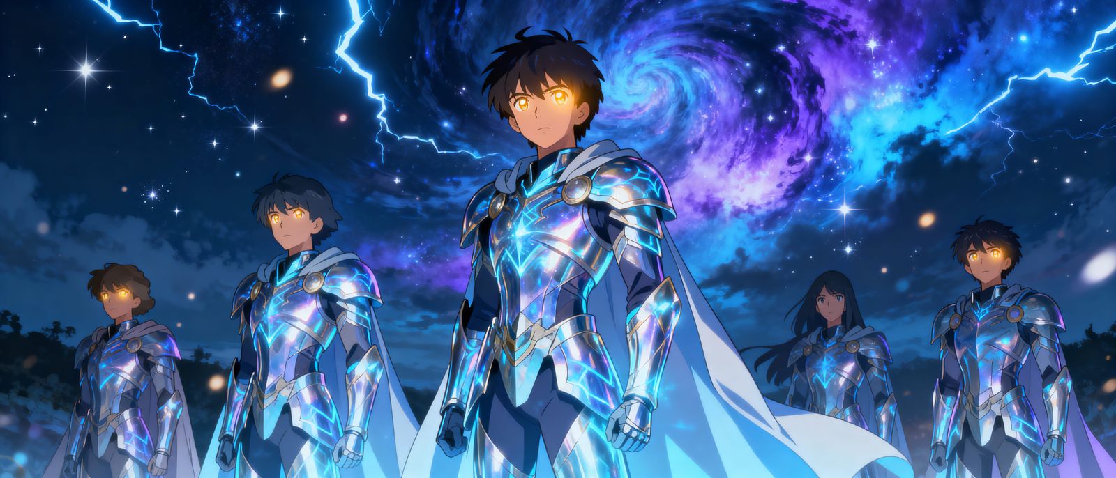 Ethereal Anime Guardians in Cosmic Storm