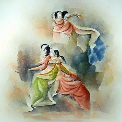 Dancing Women in Watercolor Style