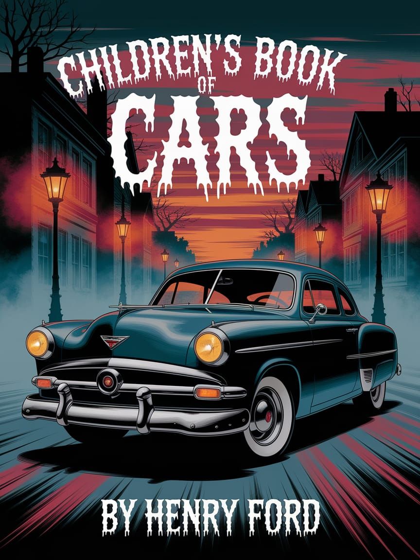 Vintage Car Book Cover in Sinister Fantasy Style