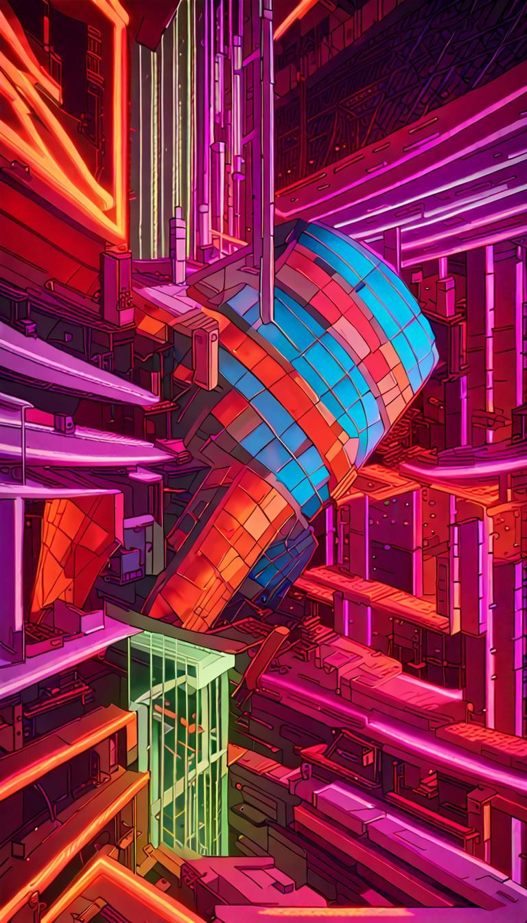 Surreal 3D Fractal Images in Neon Maximalist Style