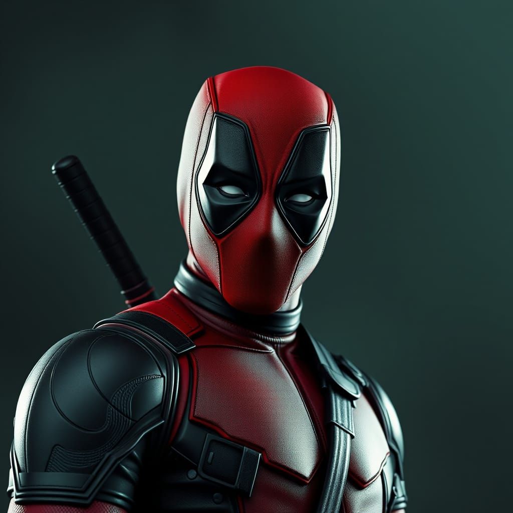 High-Contrast Black and White Deadpool in Futuristic Landsca...
