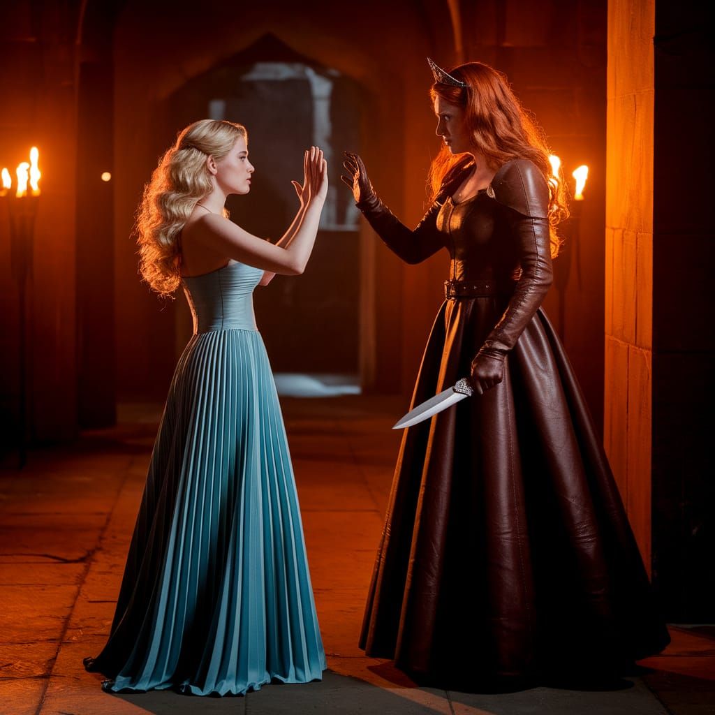 Resolute Blonde Warrior Defies Fierce Red-Headed Princess