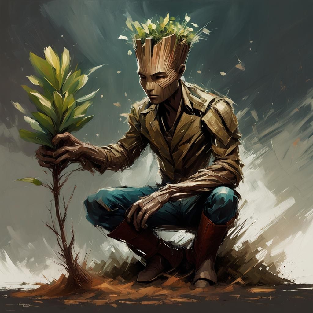 Groot Plants a Tree: Detailed Farmer Portrait