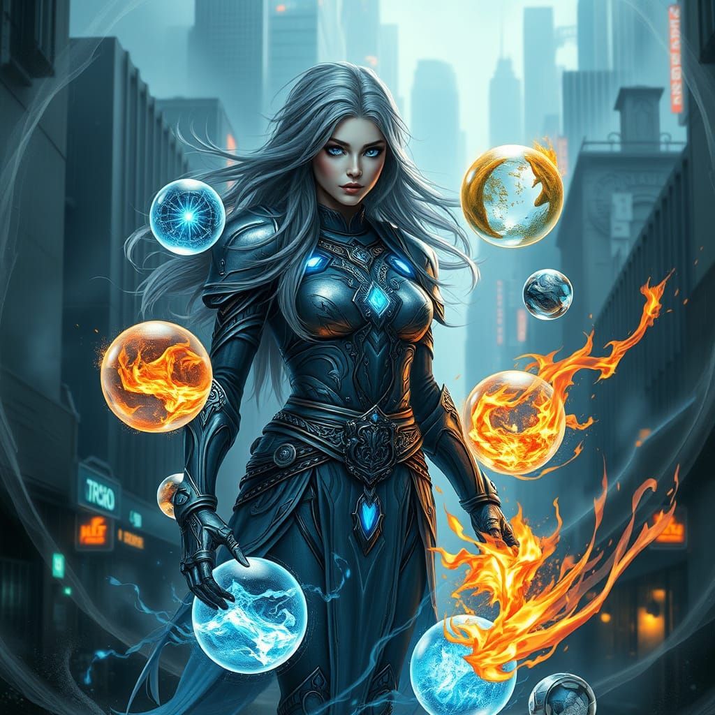 Cyberpunk Elemental Shaman Mastering Nature's Forces in 2099