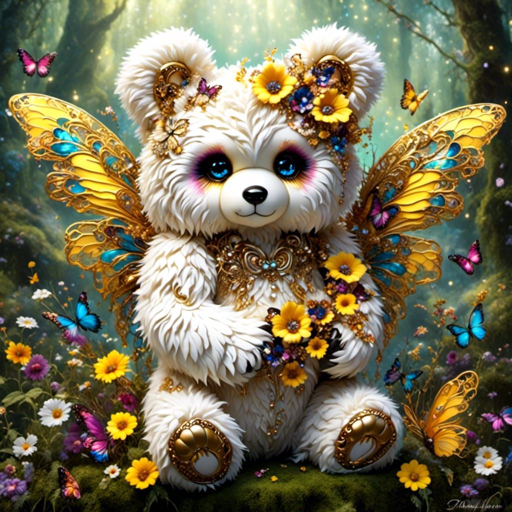 Butterfly Bear in Enchanting Garden