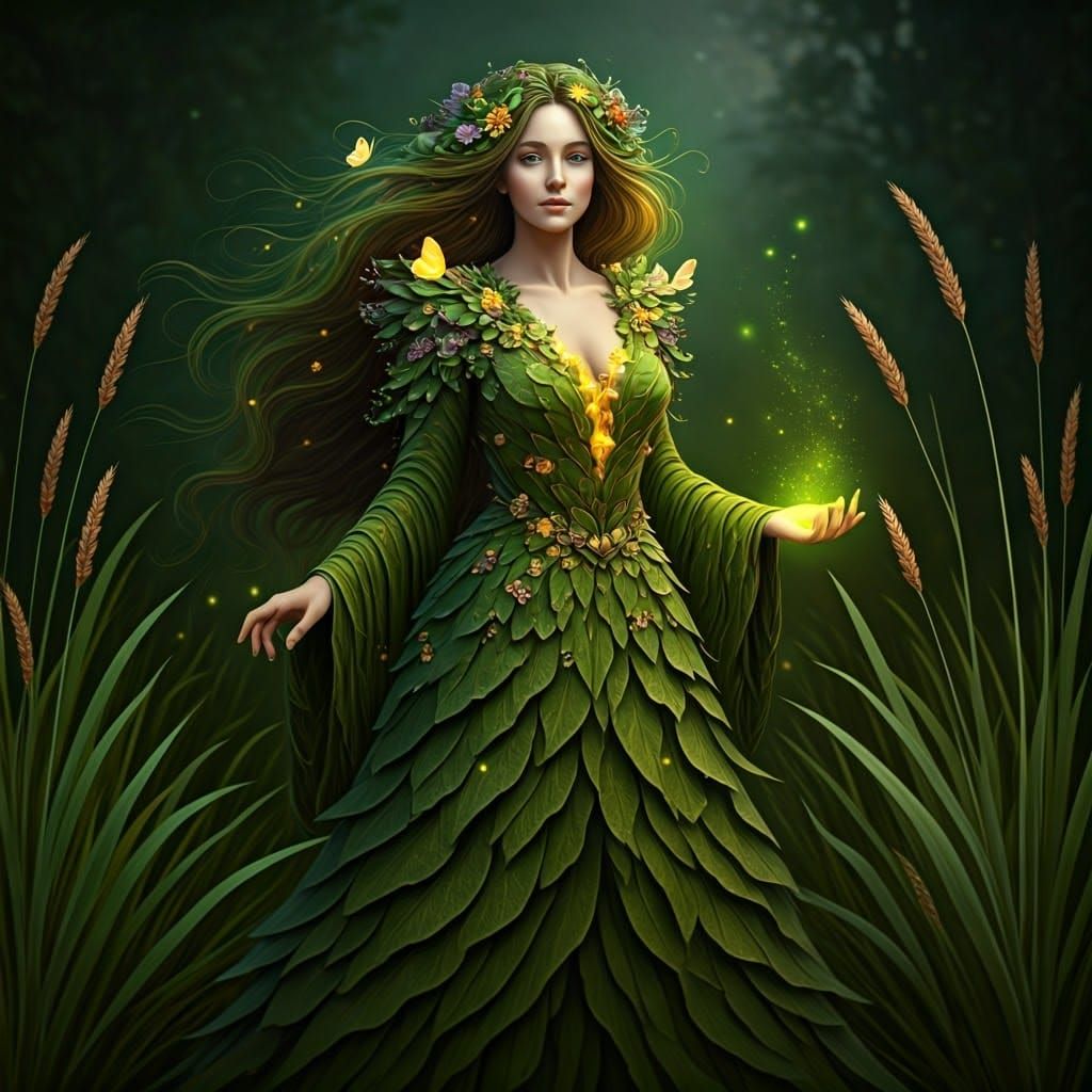 Enchanting Fey Woman in Blooming Meadow