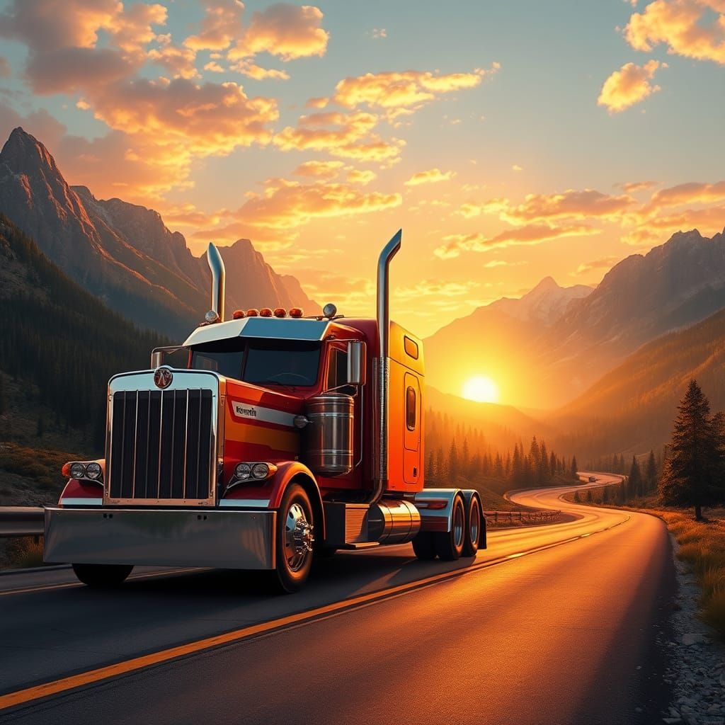 Vintage Kenworth W900A Truck at Sunset