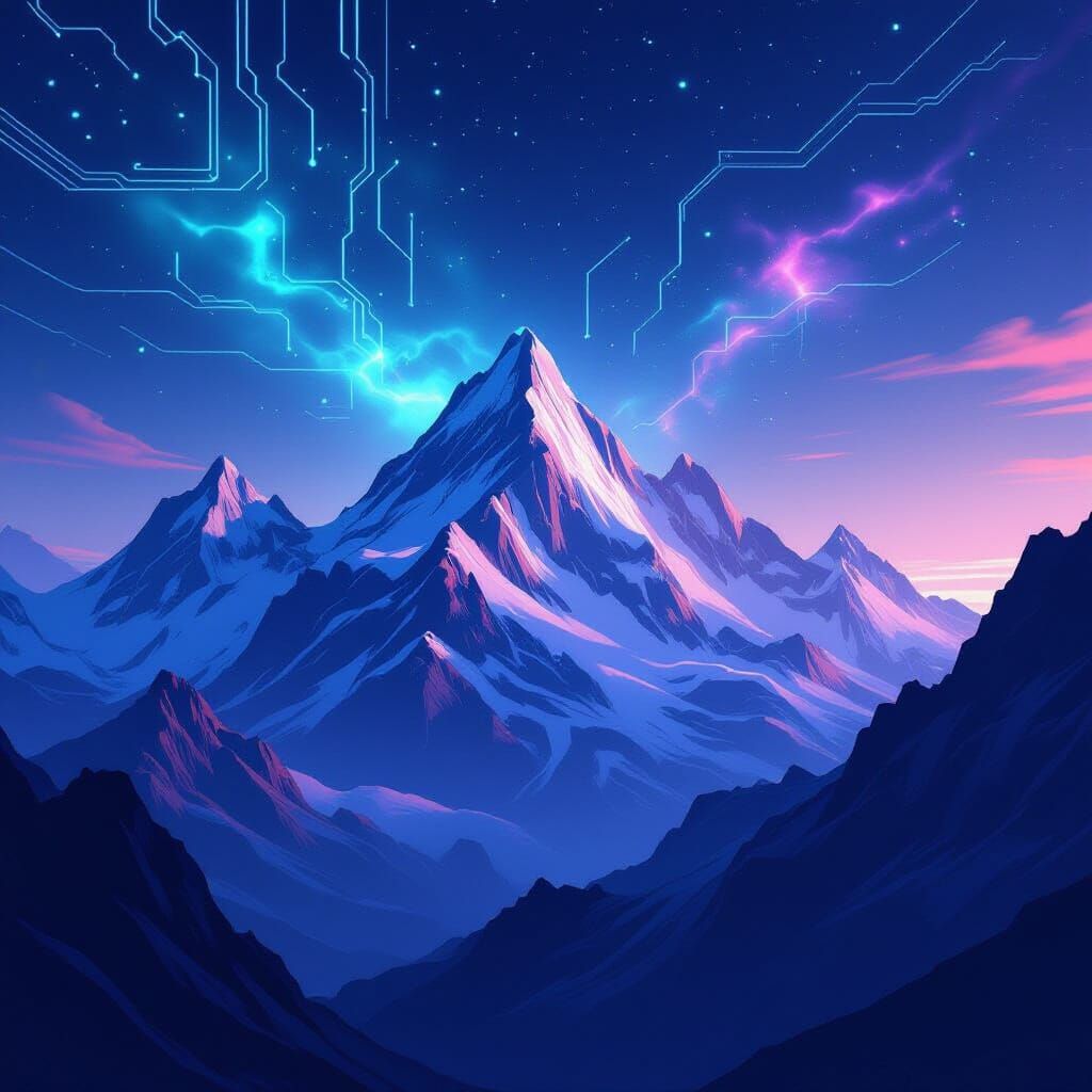 Futuristic Geometric Mountains in Digital Art Style