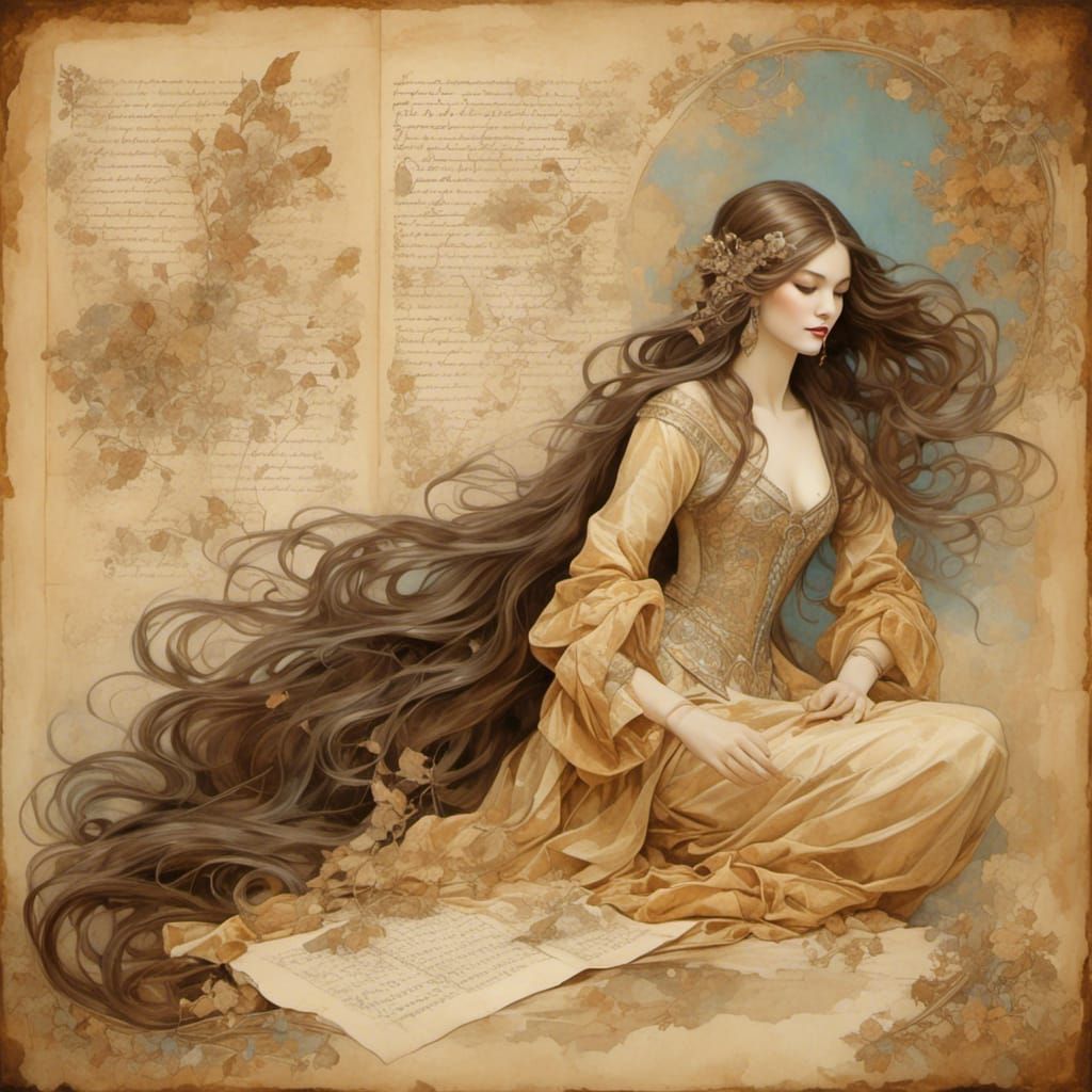 Encaustic Manuscript: Beautiful Woman and Spells