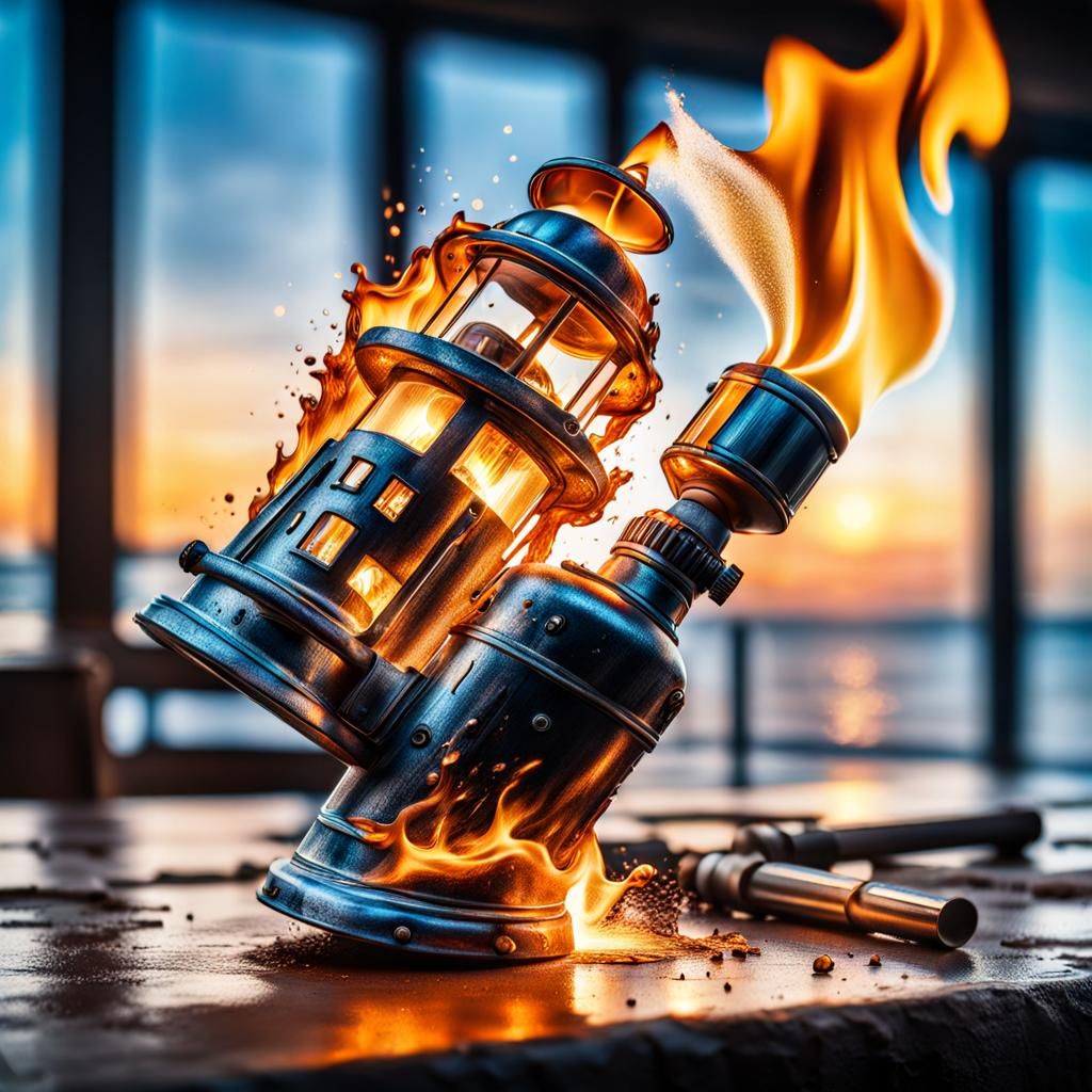 Hyperrealistic Lighthouse Blow Torch in Splash Art