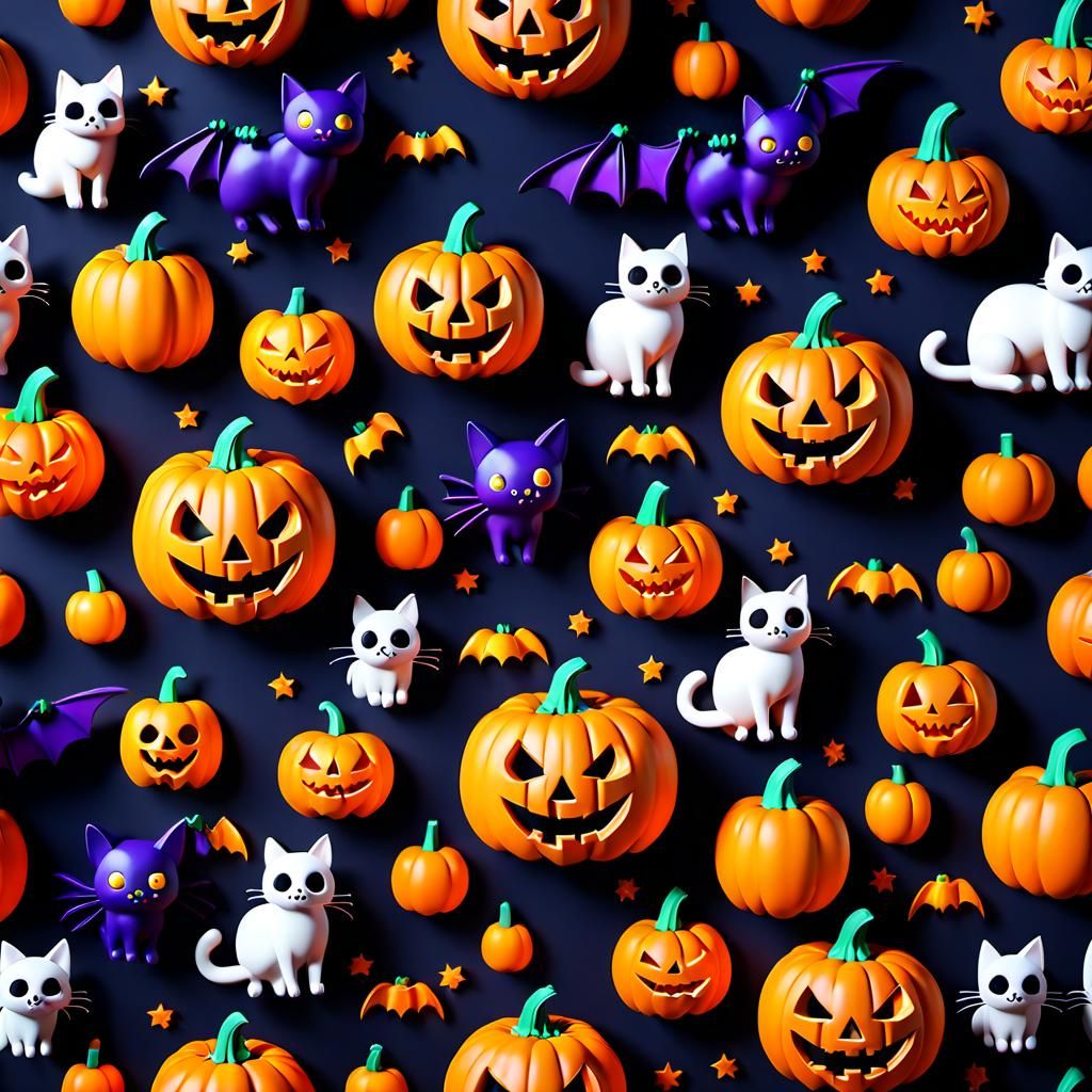 Cute Halloween Characters in 8-bit Style