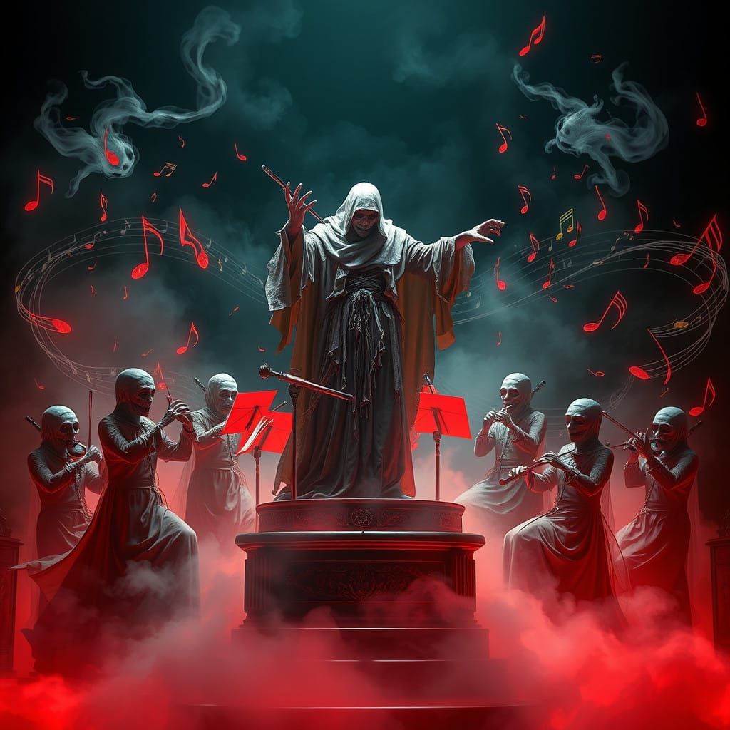 Ethereal Conductor Leads Phantom Orchestra in Celestial Melo...