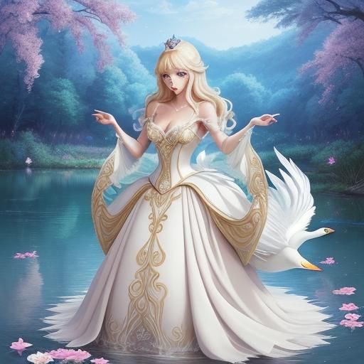 Swan Princess at Enchanted Lake, Anime Style