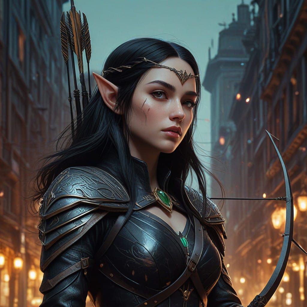 Ethereal Elven Archer in Leather Armor Fires Diamond-Tipped....