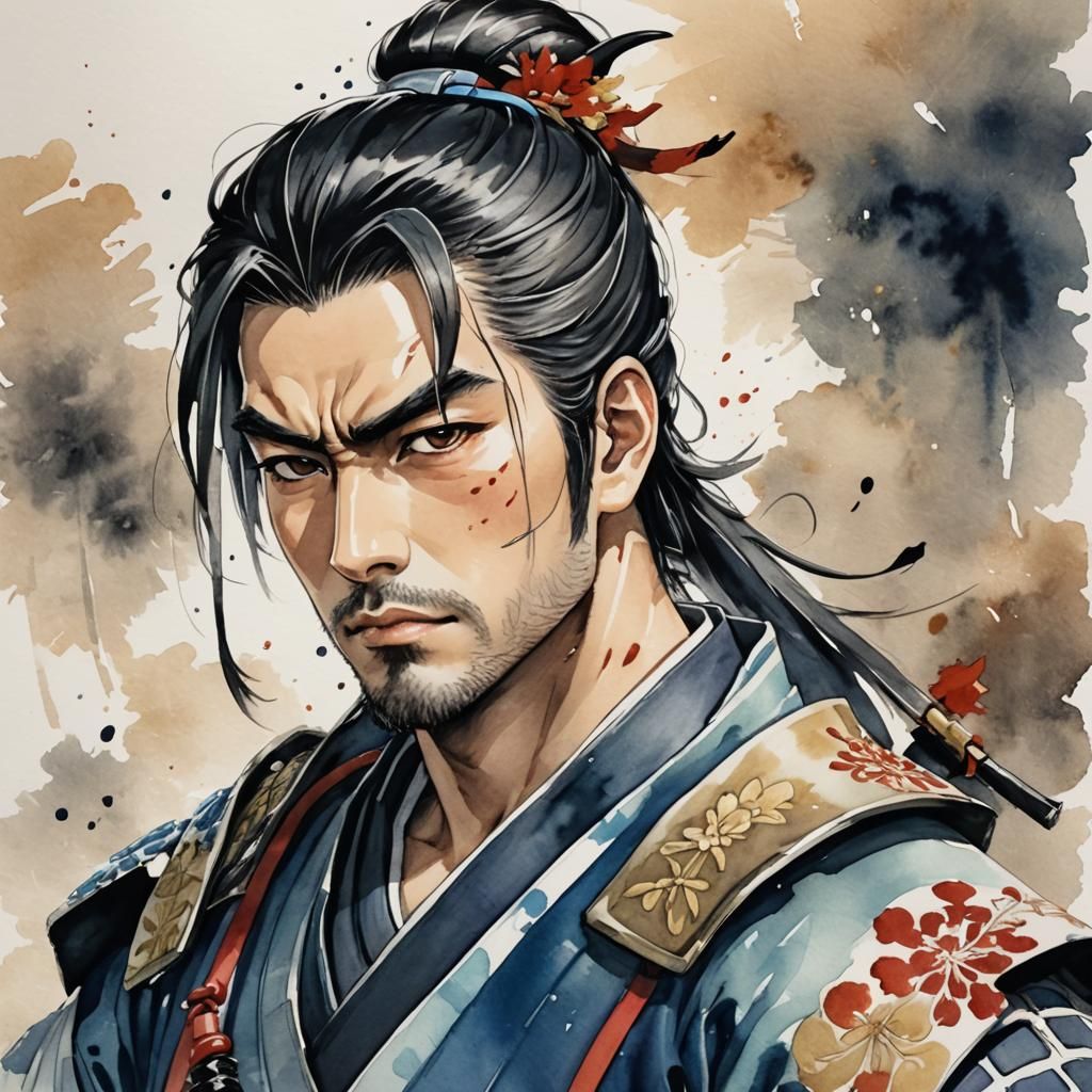A young and handsome shogun, in watercolours