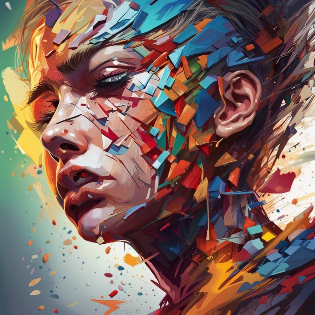 Shattered Visage in Hyperrealistic Splash Art Style