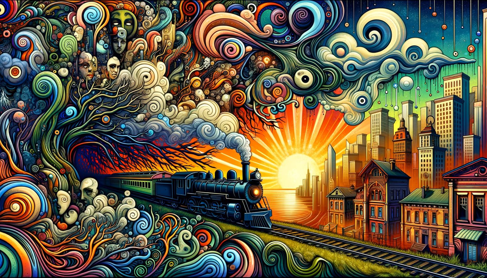 Vibrant City Nature Surrealism with Hidden Symbolism