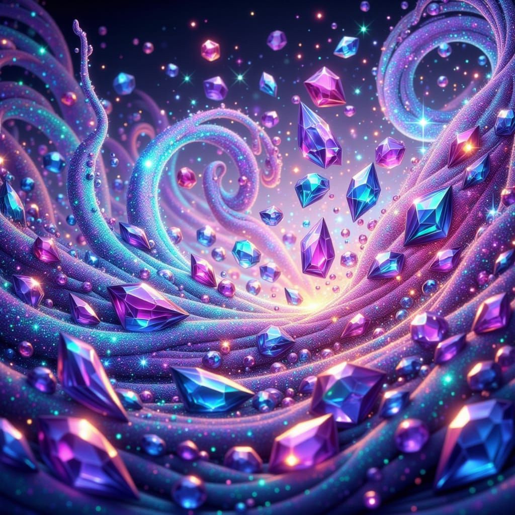 Vibrant Gemstone Potion Vortex with Magical Sparkles