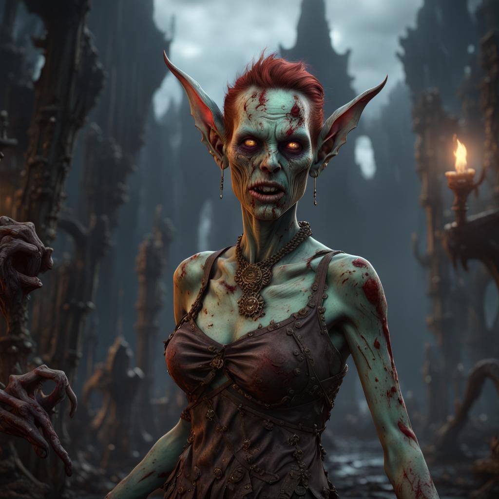 Detailed Zombie Elf Concept Art in 8k
