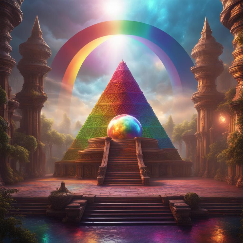 Fantastical Sphere Rainbow Pyramid in Deep Color