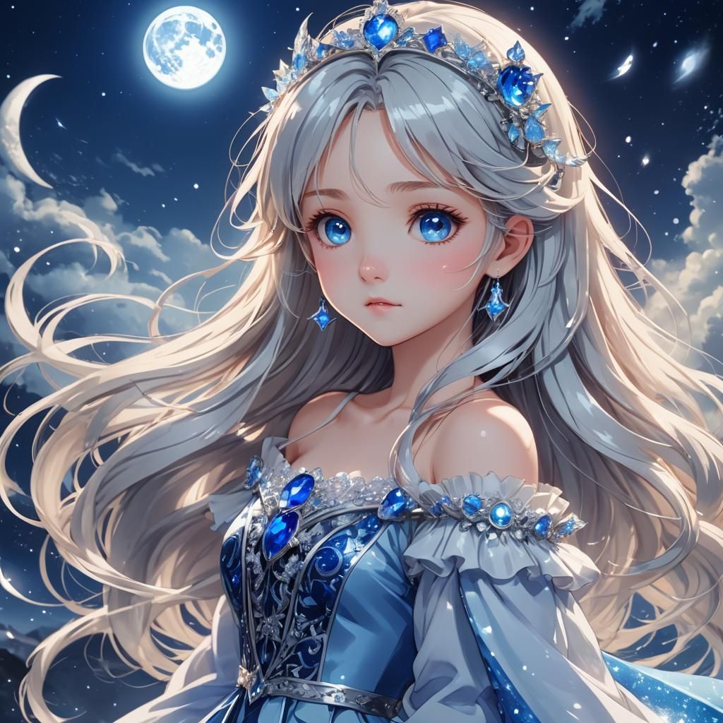 Anime Princess with Ice Gown, Cel-Shaded Digital Art