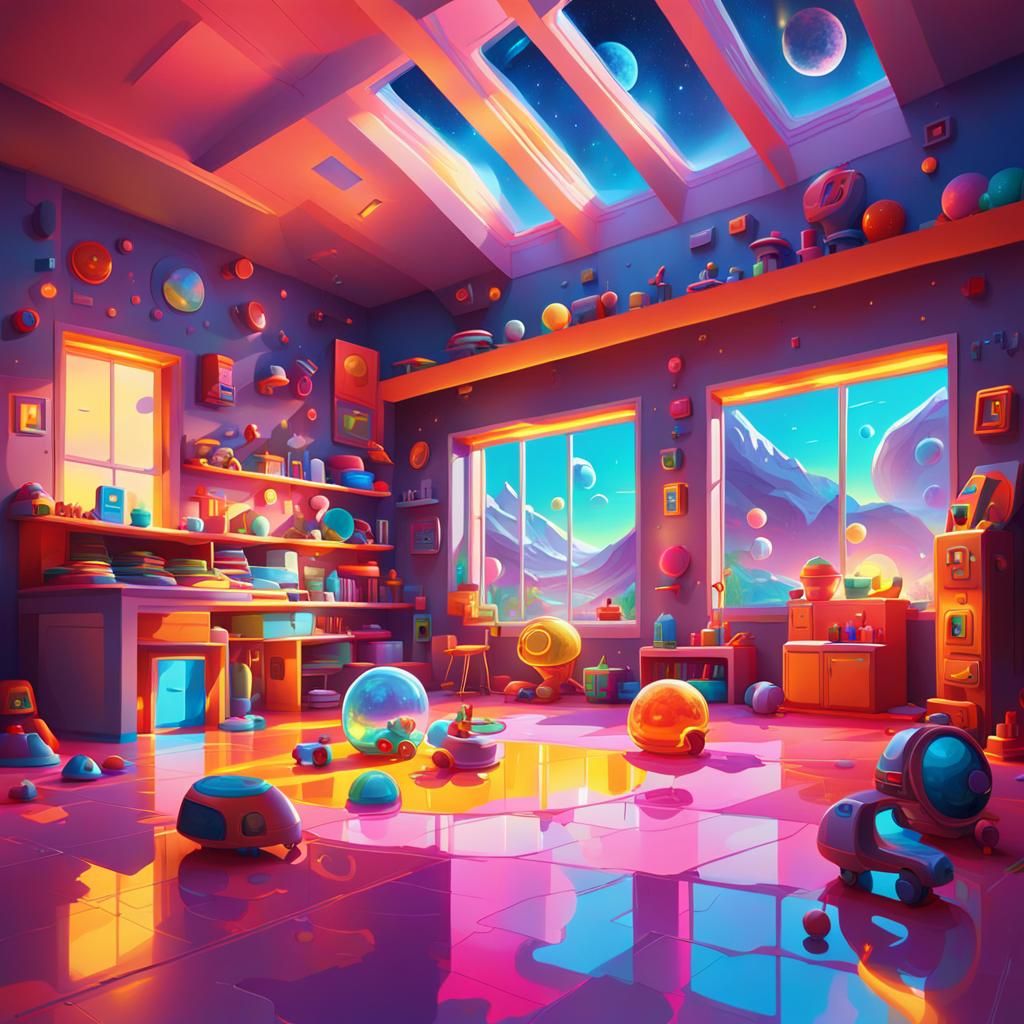 Luxurious Futuristic Children's House in Oil Painting Style