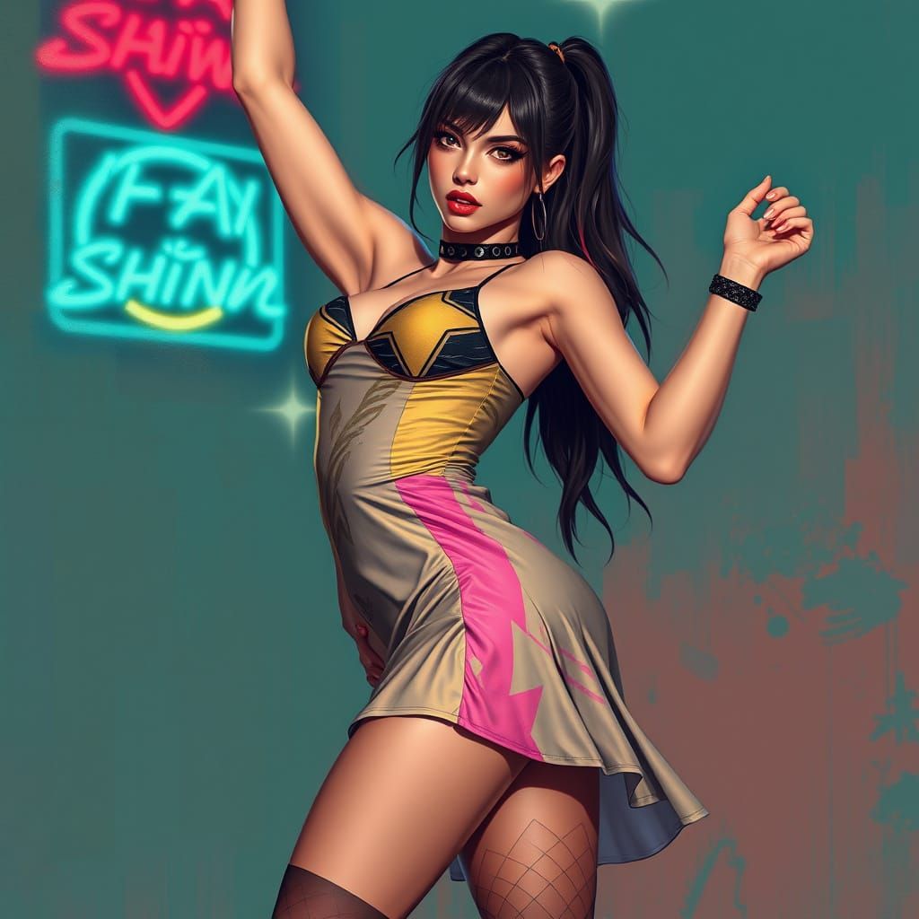 Rebellious Woman in Luminism Style Kawaii Dress