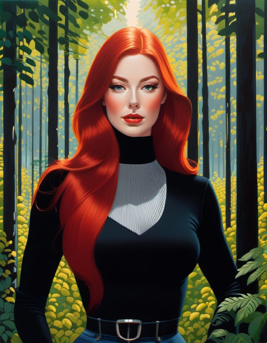 Irish Woman with Red Hair in Forest