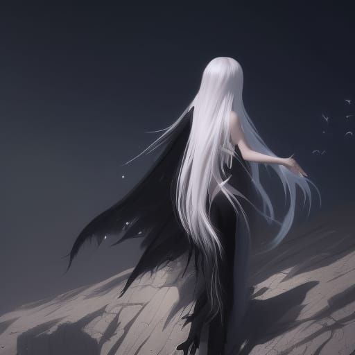 Fantasy Girl with Wings at Night, Digital Art