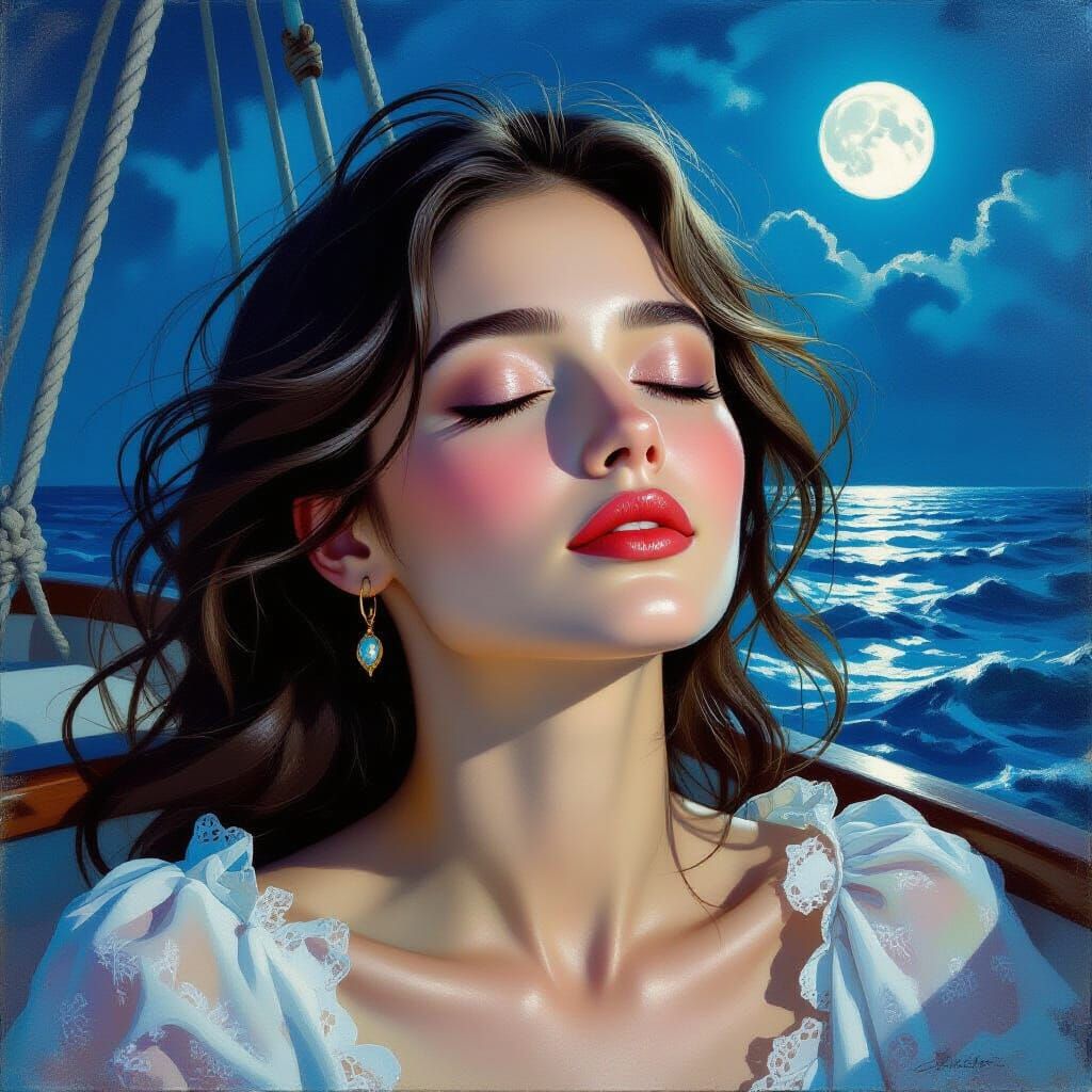 Edwina Dreaming on a Crystal Ship Under Moonlight