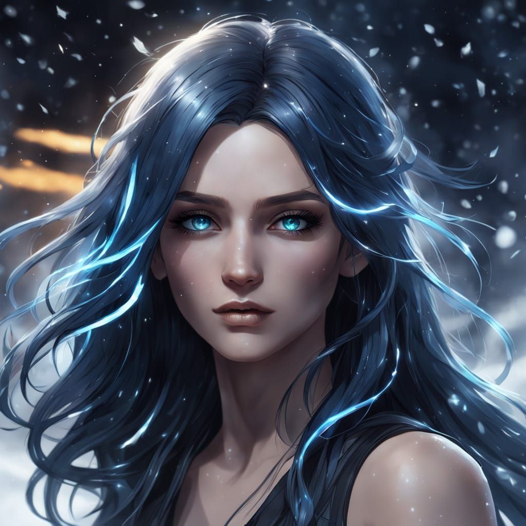 Glowing Silver Magic Goddess in Snowy Fantasy Portrait