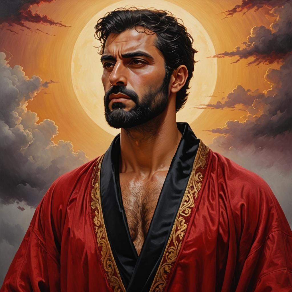 Saintly Man in Velvet Robes, Hyperdetailed Oil Painting