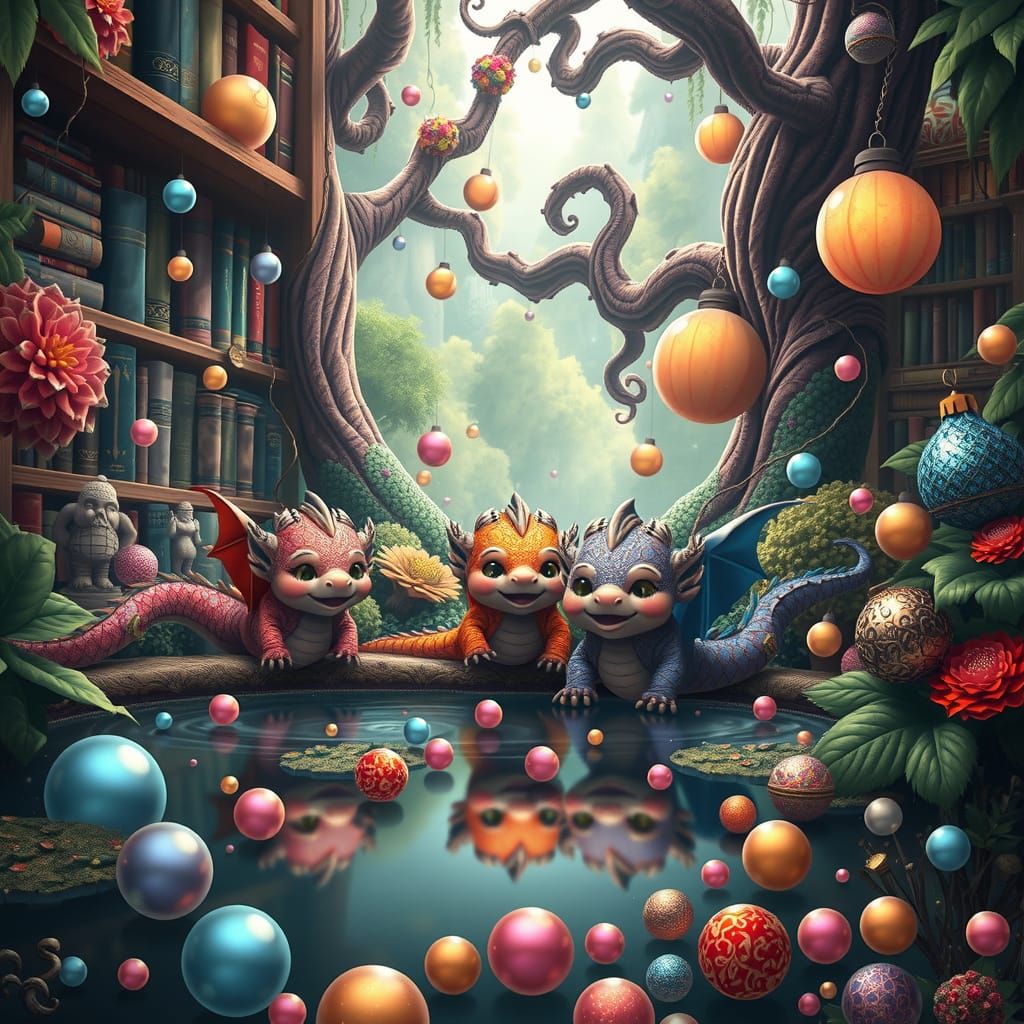 Dreamlike Bookshelf Portal to Whimsical World of Shimmering ...