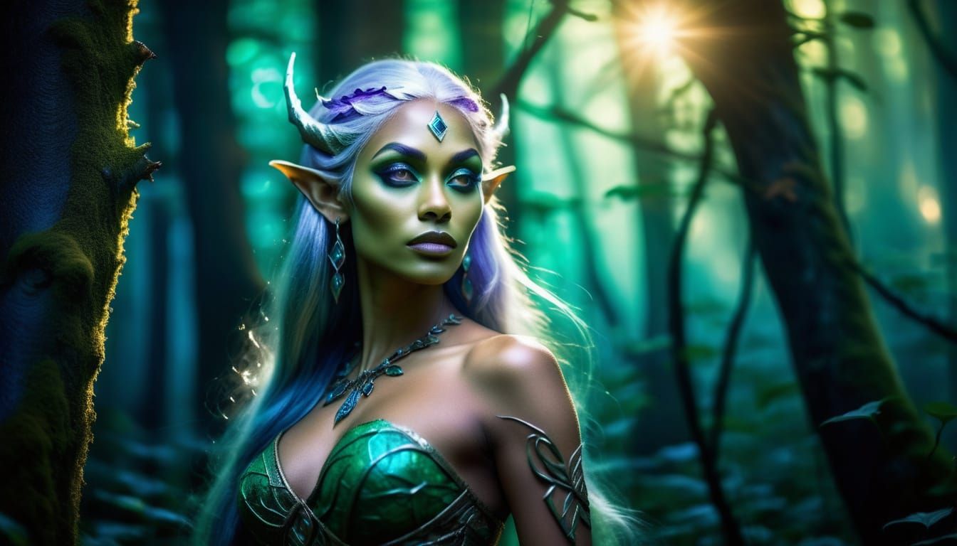 Ethereal Night Elf Portrait in Mystical Forest