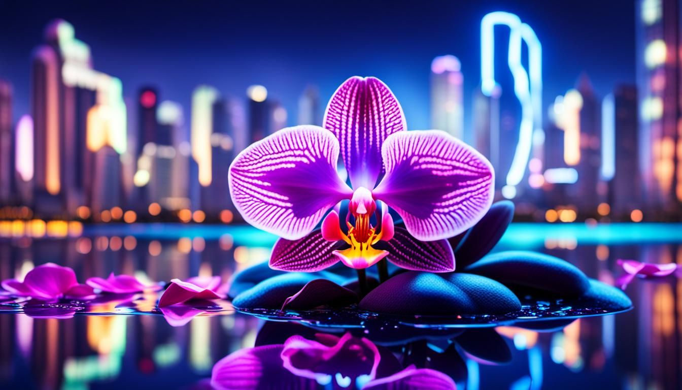 Electronic Orchid on Artificial Planet in Photorealistic Sty...