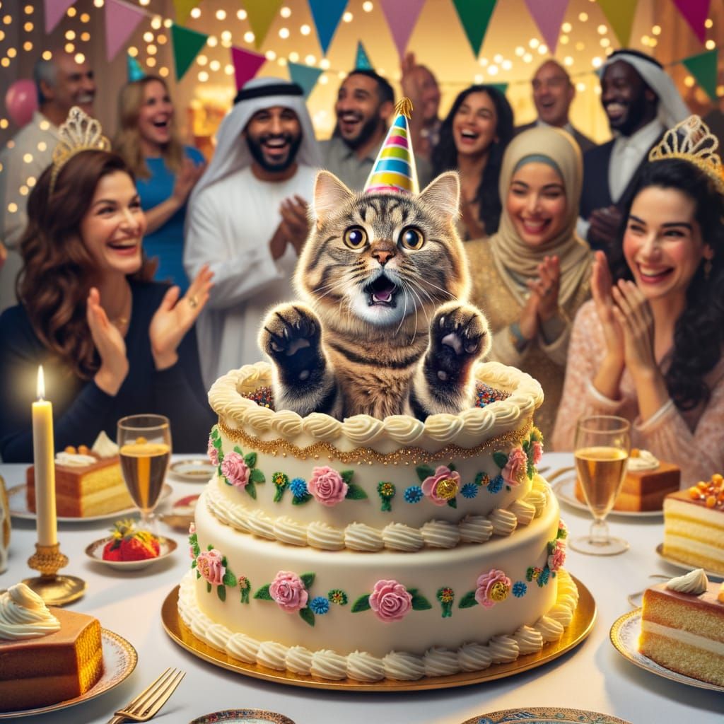 Birthday Party Cat Surprise in Vibrant Colors