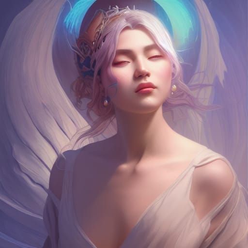 Detailed Moon Goddess Portrait in Art Nouveau Style