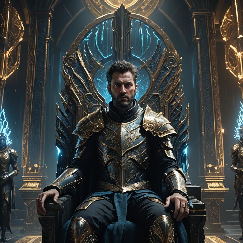 Dark Fantasy Lord in Dystopian Throne Room