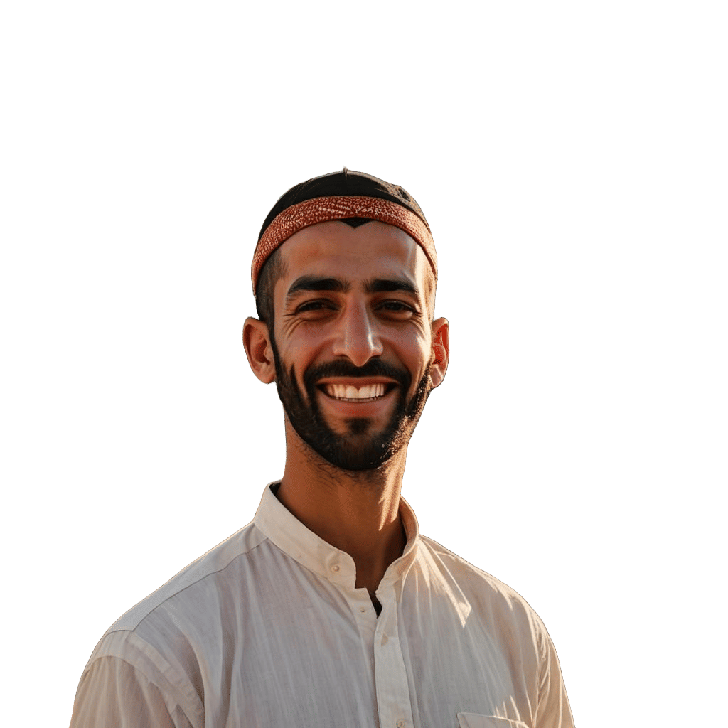 Palestinian Man Smiles with Dome of the Rock